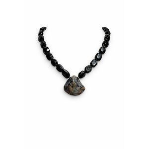 Peyote Bird Artisan Statement Necklace Black Beaded Stone Pendant Southwestern B